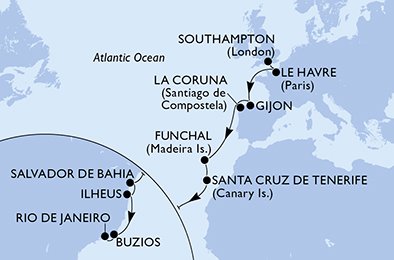 Itinéraire de votre croisière Croisière Transatlantique  