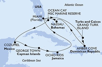 Itinéraire de votre croisière Croisière Caraïbes  Antilles  