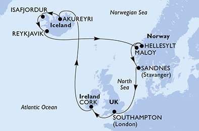 Itinéraire de votre croisière Croisière Islande  