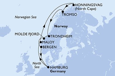 Itinéraire de votre croisière Croisière Norvège  