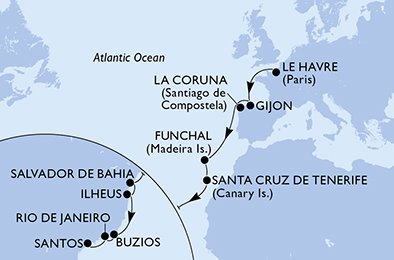 Itinéraire de votre croisière Croisière Transatlantique  