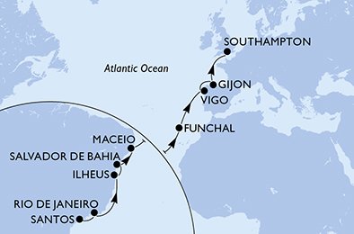 Itinéraire de votre croisière Croisière Transatlantique  