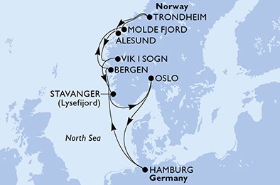 Itinéraire de votre croisière Croisière Norvège  