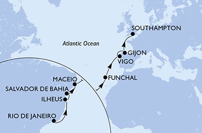 Itinéraire de votre croisière Croisière Transatlantique  