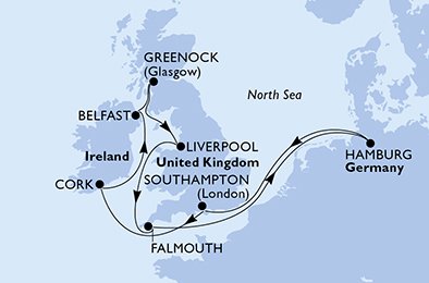 Itinéraire de votre croisière Croisière Iles Britanniques  