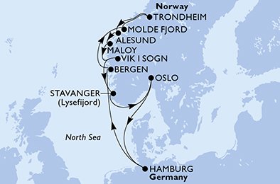 Itinéraire de votre croisière Croisière Norvège  