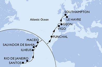 Itinéraire de votre croisière Croisière Transatlantique  