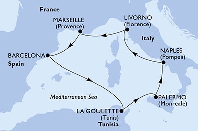 Itinéraire de votre croisière Croisière Méditerranée  