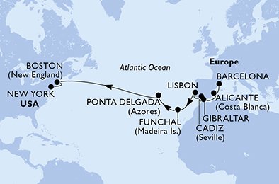 Itinéraire de votre croisière Croisière Transatlantique  