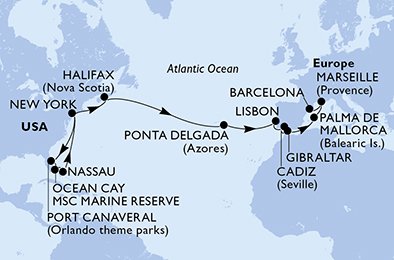 Itinéraire de votre croisière Croisière Transatlantique  