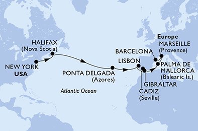 Itinéraire de votre croisière Croisière Transatlantique  