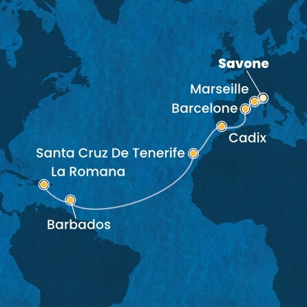 Itinéraire de votre croisière Croisière Transatlantique  
