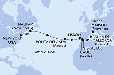 Itinéraire de votre croisière Croisière Transatlantique  