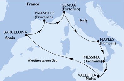 Itinéraire de votre croisière Croisière Méditerranée  