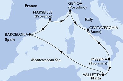 Itinéraire de votre croisière Croisière Méditerranée  