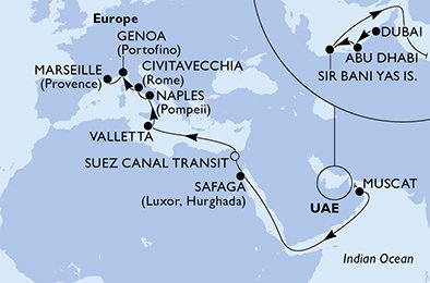 Itinéraire de votre croisière Croisière Moyen orient  