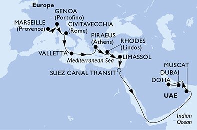 Itinéraire de votre croisière Croisière Moyen orient  