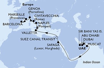 Itinéraire de votre croisière Croisière Moyen orient  