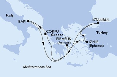 Itinéraire de votre croisière Croisière Méditerranée  