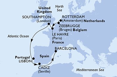 Itinéraire de votre croisière Croisière Europe du Nord  