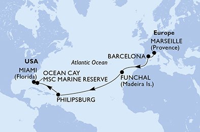 Itinéraire de votre croisière Croisière Transatlantique  