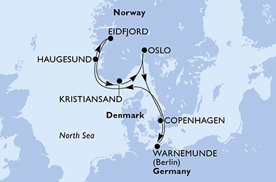 Itinéraire de votre croisière Croisière Norvège  