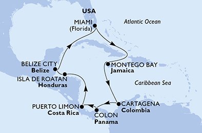Itinéraire de votre croisière Croisière Caraïbes  Antilles  