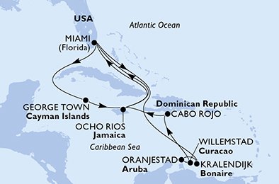 Itinéraire de votre croisière Croisière Caraïbes  Antilles  