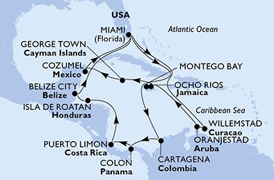 Itinéraire de votre croisière Croisière Caraïbes  Antilles  