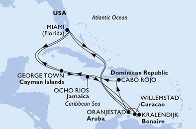 Itinéraire de votre croisière Croisière Caraïbes  Antilles  