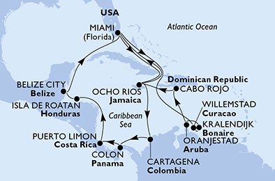 Itinéraire de votre croisière Croisière Caraïbes  Antilles  