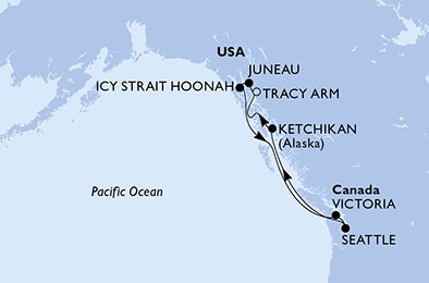 Itinéraire de votre croisière Croisière Alaska  