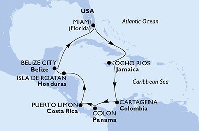 Itinéraire de votre croisière Croisière Caraïbes  Antilles  