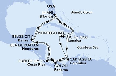 Itinéraire de votre croisière Croisière Caraïbes  Antilles  