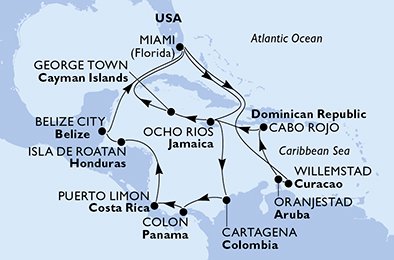 Itinéraire de votre croisière Croisière Caraïbes  Antilles  
