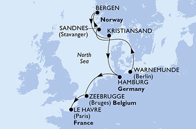 Itinéraire de votre croisière Croisière Norvège  