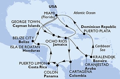 Itinéraire de votre croisière Croisière Caraïbes  Antilles  
