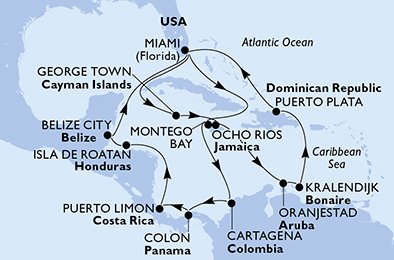 Itinéraire de votre croisière Croisière Caraïbes  Antilles  