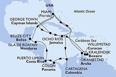 Itinéraire de votre croisière Croisière Caraïbes  Antilles  