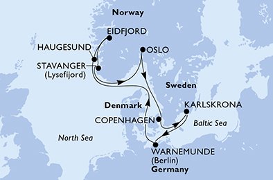 Itinéraire de votre croisière Croisière Norvège  