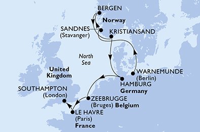 Itinéraire de votre croisière Croisière Norvège  
