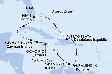 Itinéraire de votre croisière Croisière Caraïbes  Antilles  