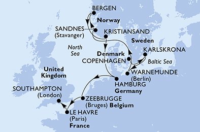 Itinéraire de votre croisière Croisière Norvège  