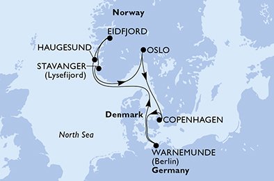 Itinéraire de votre croisière Croisière Norvège  