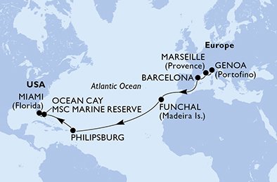 Itinéraire de votre croisière Croisière Transatlantique  