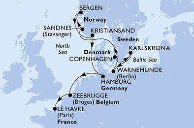 Itinéraire de votre croisière Croisière Norvège  