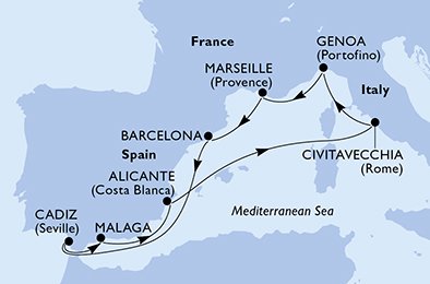 Itinéraire de votre croisière Croisière Méditerranée  