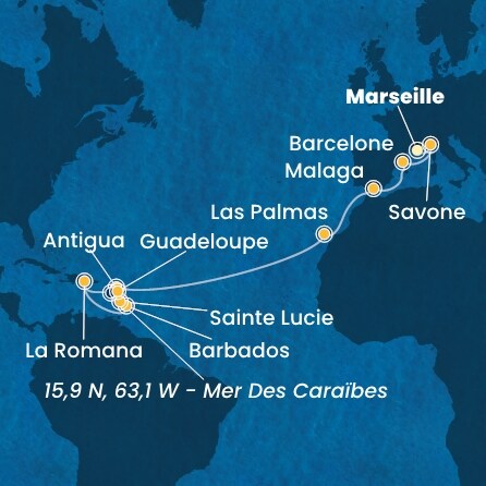 Itinéraire de votre croisière Croisière Transatlantique  