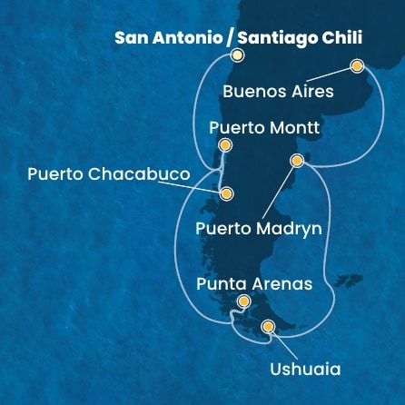Itinéraire de votre croisière Croisière Patagonie  