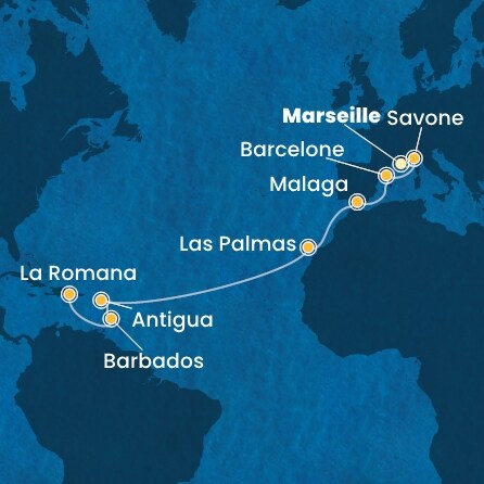 Itinéraire de votre croisière Croisière Transatlantique  
